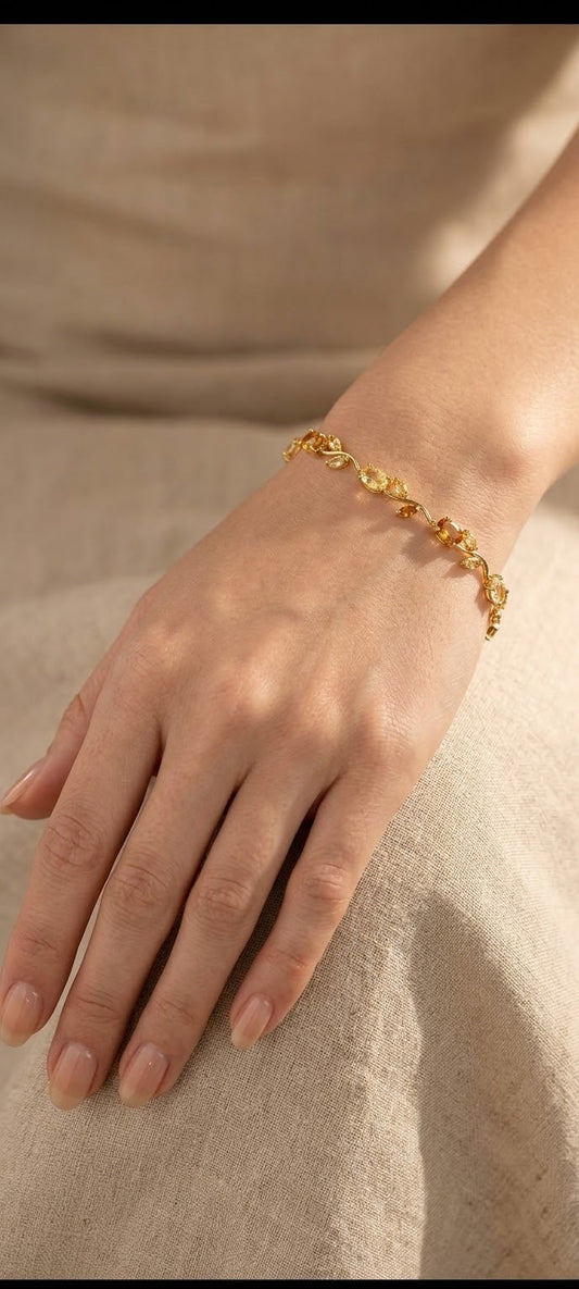 Delicate Floral Chain Bracelet – Golden Finish