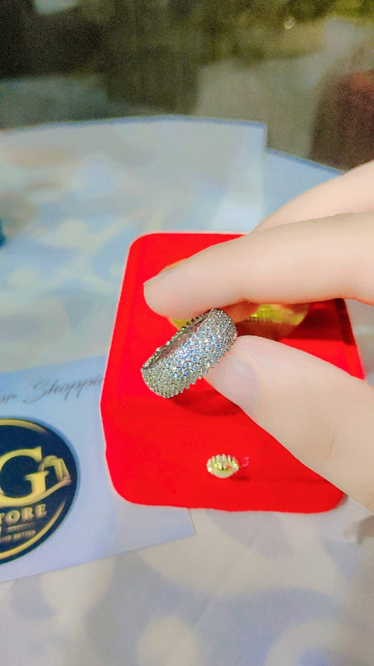 Elegance Pave-Set CZ Wide Band Ring in Silver Finish