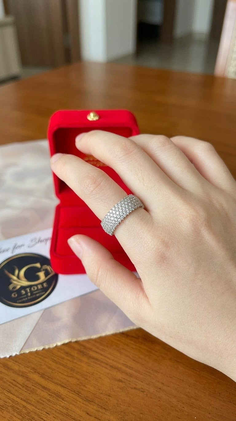 Elegance Pave-Set CZ Wide Band Ring in Silver Finish